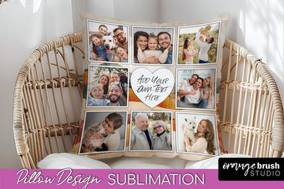 Family Photo Frame Pillow Sublimation - Boho Pillow Cover Sublimation OrangeBrushStudio 