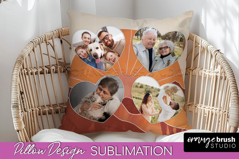 Family Photo Frame Pillow Sublimation - Boho Pillow Cover Sublimation OrangeBrushStudio 