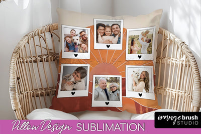 Family Photo Frame Pillow Sublimation - Boho Pillow Cover Sublimation OrangeBrushStudio 