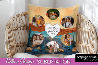 Family Photo Frame Pillow Sublimation - Boho Pillow Cover Sublimation OrangeBrushStudio 