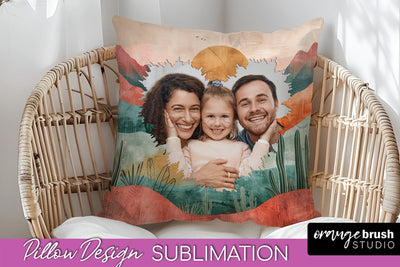 Family Photo Frame Pillow Sublimation - Boho Pillow Cover Sublimation OrangeBrushStudio 