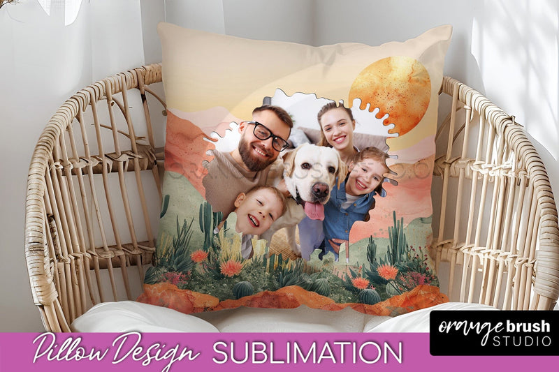 Family Photo Frame Pillow Sublimation - Boho Pillow Cover Sublimation OrangeBrushStudio 