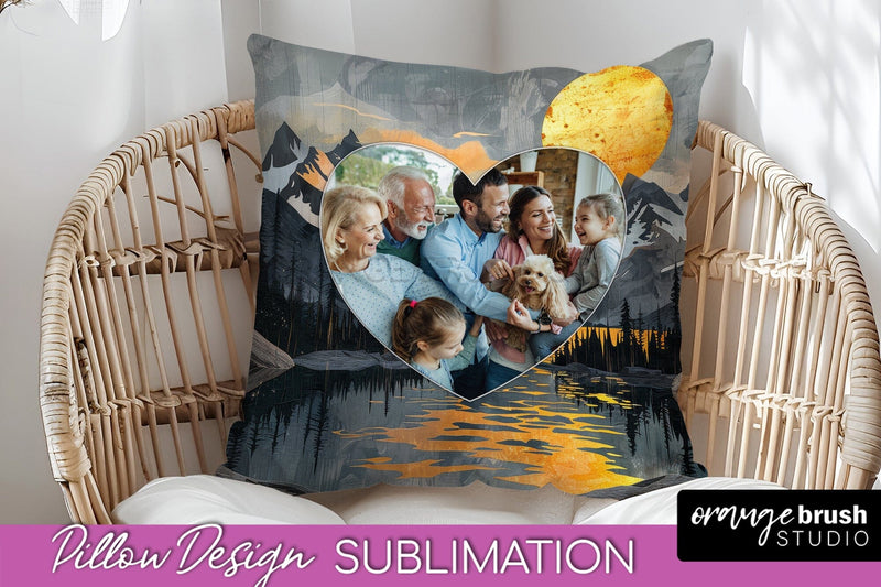 Family Photo Frame Pillow Sublimation - Boho Pillow Cover Sublimation OrangeBrushStudio 