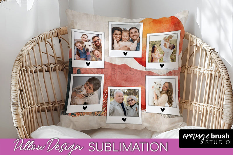 Family Photo Frame Pillow Sublimation - Boho Pillow Cover Sublimation OrangeBrushStudio 