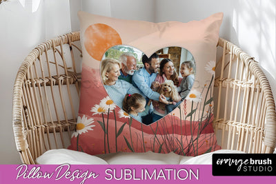 Family Photo Frame Pillow Sublimation - Boho Pillow Cover Sublimation OrangeBrushStudio 