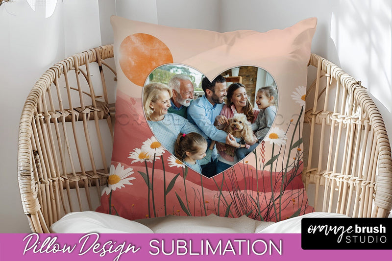 Family Photo Frame Pillow Sublimation - Boho Pillow Cover Sublimation OrangeBrushStudio 
