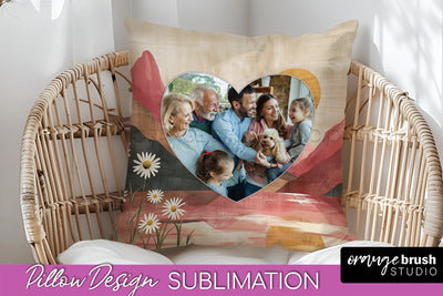 Family Photo Frame Pillow Sublimation - Boho Pillow Cover Sublimation OrangeBrushStudio 