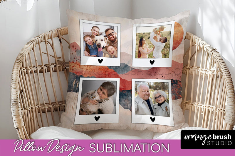 Family Photo Frame Pillow Sublimation - Boho Pillow Cover Sublimation OrangeBrushStudio 