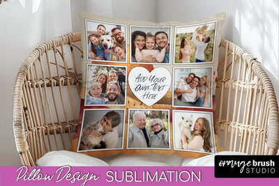 Family Photo Frame Pillow Sublimation - Boho Pillow Cover Sublimation OrangeBrushStudio 