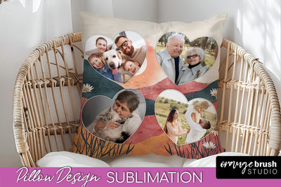 Family Photo Frame Pillow Sublimation - Boho Pillow Cover Sublimation OrangeBrushStudio 