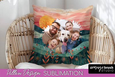 Family Photo Frame Pillow Sublimation - Boho Pillow Cover Sublimation OrangeBrushStudio 