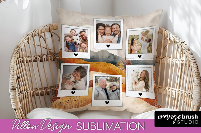 Family Photo Frame Pillow Sublimation - Boho Pillow Cover Sublimation OrangeBrushStudio 