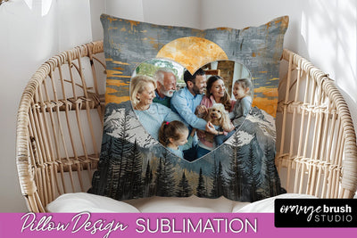 Family Photo Frame Pillow Sublimation - Boho Pillow Cover Sublimation OrangeBrushStudio 