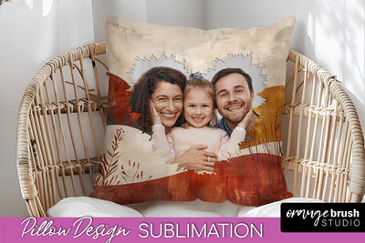 Family Photo Frame Pillow Sublimation - Boho Pillow Cover Sublimation OrangeBrushStudio 