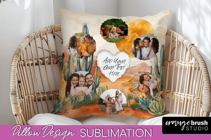 Family Photo Frame Pillow Sublimation - Boho Pillow Cover Sublimation OrangeBrushStudio 