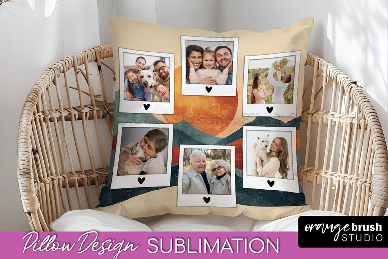 Family Photo Frame Pillow Sublimation - Boho Pillow Cover Sublimation OrangeBrushStudio 