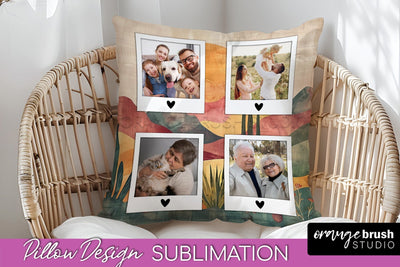 Family Photo Frame Pillow Sublimation - Boho Pillow Cover Sublimation OrangeBrushStudio 