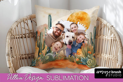 Family Photo Frame Pillow Sublimation - Boho Pillow Cover Sublimation OrangeBrushStudio 