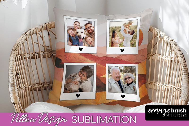 Family Photo Frame Pillow Sublimation - Boho Pillow Cover Sublimation OrangeBrushStudio 