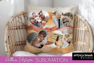 Family Photo Frame Pillow Sublimation - Boho Pillow Cover Sublimation OrangeBrushStudio 