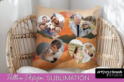 Family Photo Frame Pillow Sublimation - Boho Pillow Cover Sublimation OrangeBrushStudio 