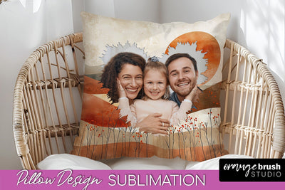 Family Photo Frame Pillow Sublimation - Boho Pillow Cover Sublimation OrangeBrushStudio 