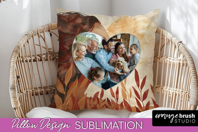 Family Photo Frame Pillow Sublimation - Boho Pillow Cover Sublimation OrangeBrushStudio 
