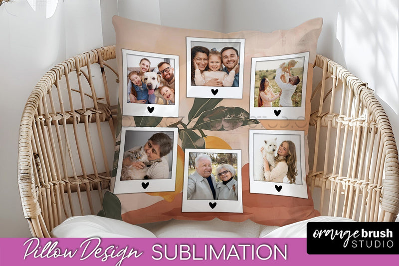 Family Photo Frame Pillow Sublimation - Boho Pillow Cover Sublimation OrangeBrushStudio 