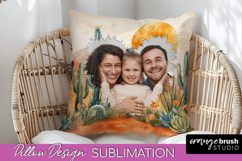 Family Photo Frame Pillow Sublimation - Boho Pillow Cover Sublimation OrangeBrushStudio 