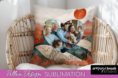 Family Photo Frame Pillow Sublimation - Boho Pillow Cover Sublimation OrangeBrushStudio 