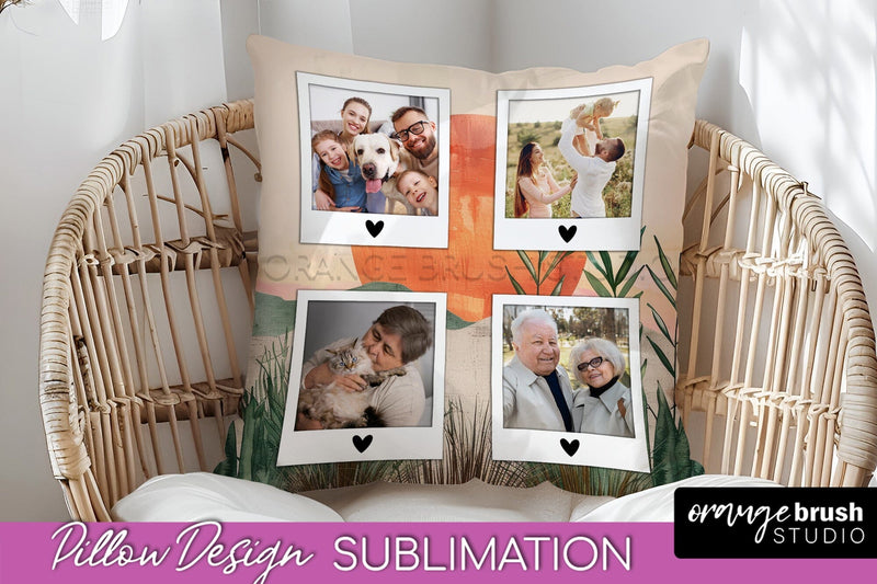 Family Photo Frame Pillow Sublimation - Boho Pillow Cover Sublimation OrangeBrushStudio 