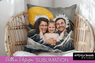 Family Photo Frame Pillow Sublimation - Boho Pillow Cover Sublimation OrangeBrushStudio 