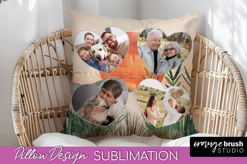 Family Photo Frame Pillow Sublimation - Boho Pillow Cover Sublimation OrangeBrushStudio 