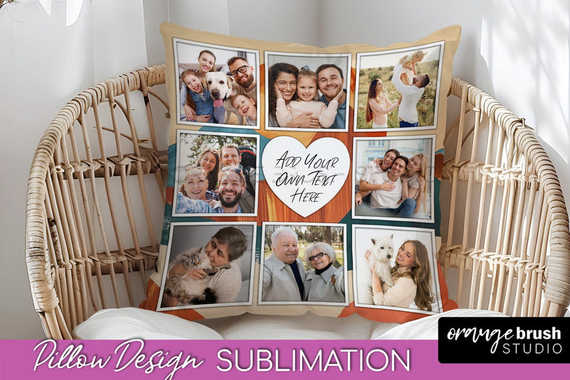 Family Photo Frame Pillow Sublimation - Boho Pillow Cover Sublimation OrangeBrushStudio 
