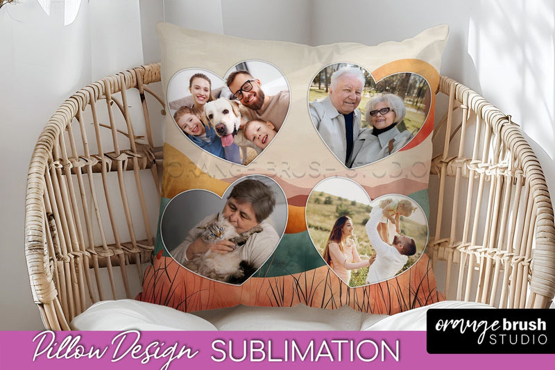 Family Photo Frame Pillow Sublimation - Boho Pillow Cover Sublimation OrangeBrushStudio 
