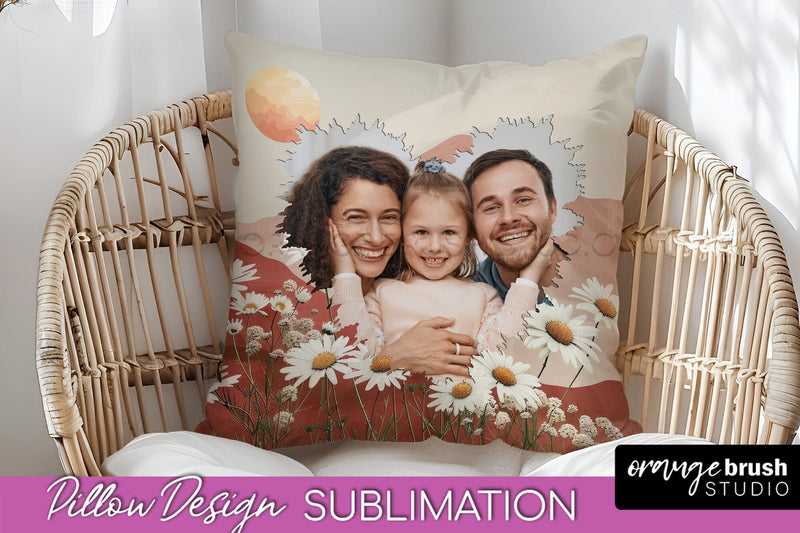 Family Photo Frame Pillow Sublimation - Boho Pillow Cover Sublimation OrangeBrushStudio 