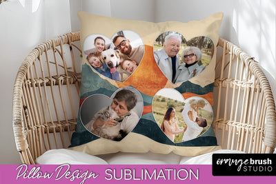 Family Photo Frame Pillow Sublimation - Boho Pillow Cover Sublimation OrangeBrushStudio 
