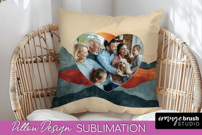 Family Photo Frame Pillow Sublimation - Boho Pillow Cover Sublimation OrangeBrushStudio 