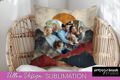 Family Photo Frame Pillow Sublimation - Boho Pillow Cover Sublimation OrangeBrushStudio 