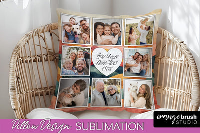 Family Photo Frame Pillow Sublimation - Boho Pillow Cover Sublimation OrangeBrushStudio 