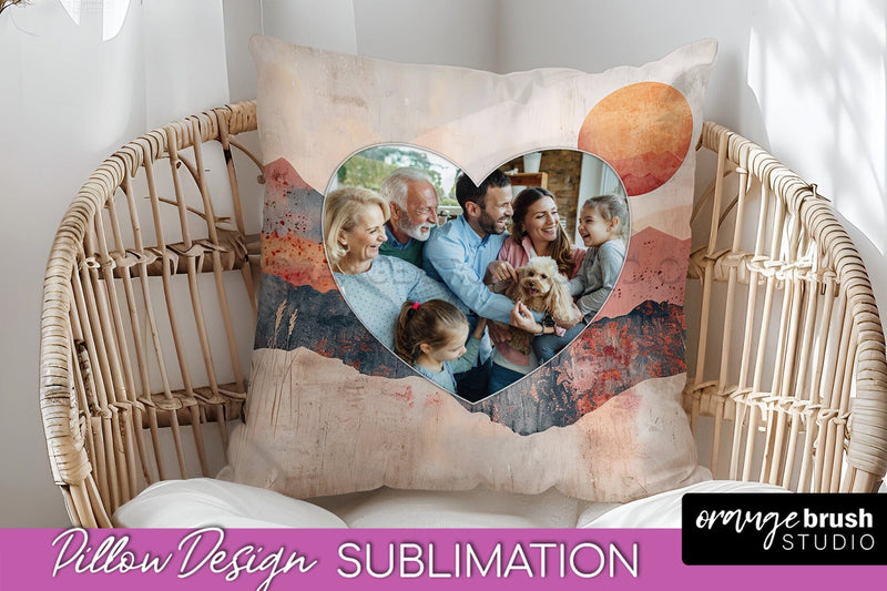 Family Photo Frame Pillow Sublimation - Boho Pillow Cover Sublimation OrangeBrushStudio 