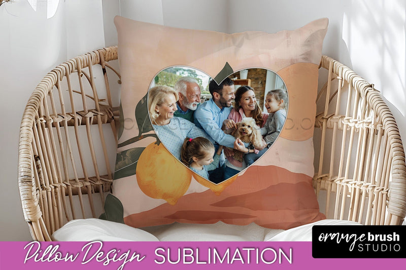 Family Photo Frame Pillow Sublimation - Boho Pillow Cover Sublimation OrangeBrushStudio 