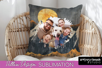 Family Photo Frame Pillow Sublimation - Boho Pillow Cover Sublimation OrangeBrushStudio 
