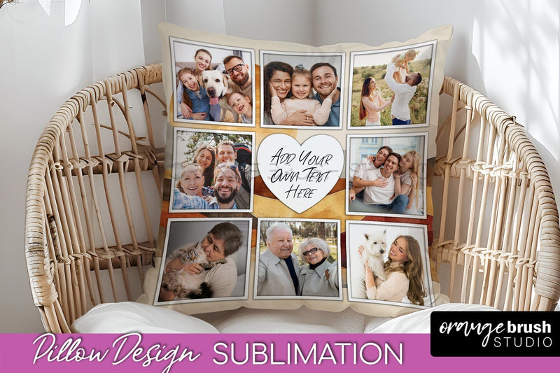 Family Photo Frame Pillow Sublimation - Boho Pillow Cover Sublimation OrangeBrushStudio 