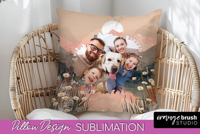 Family Photo Frame Pillow Sublimation - Boho Pillow Cover Sublimation OrangeBrushStudio 