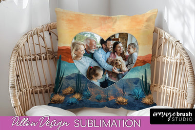 Family Photo Frame Pillow Sublimation - Boho Pillow Cover Sublimation OrangeBrushStudio 
