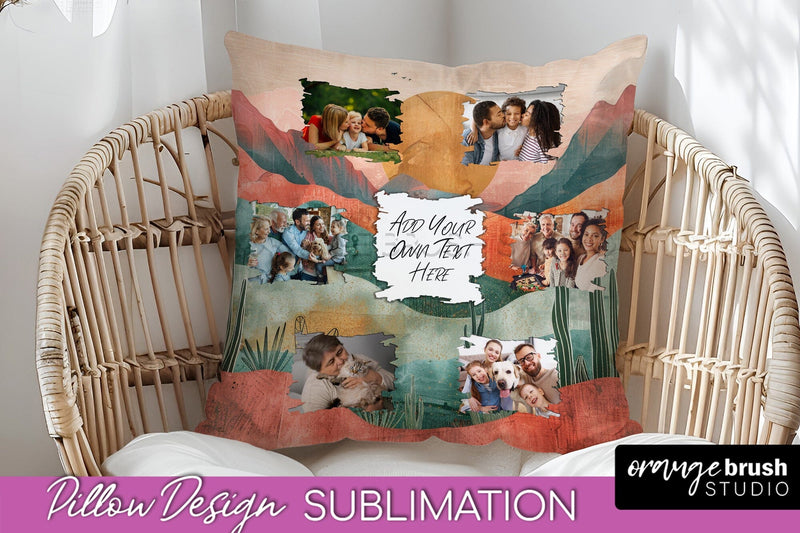 Family Photo Frame Pillow Sublimation - Boho Pillow Cover Sublimation OrangeBrushStudio 