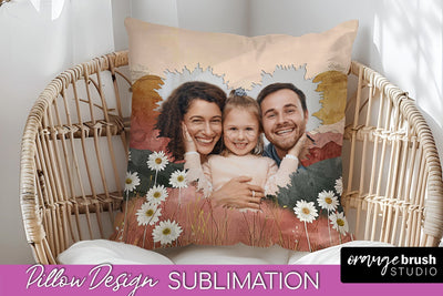 Family Photo Frame Pillow Sublimation - Boho Pillow Cover Sublimation OrangeBrushStudio 