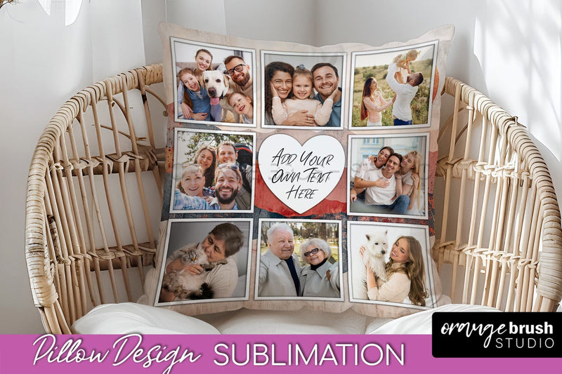 Family Photo Frame Pillow Sublimation - Boho Pillow Cover Sublimation OrangeBrushStudio 