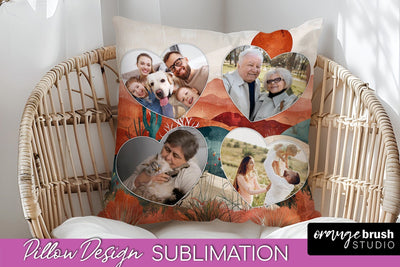 Family Photo Frame Pillow Sublimation - Boho Pillow Cover Sublimation OrangeBrushStudio 